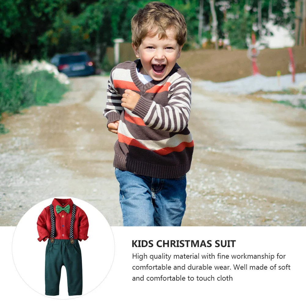 

1Set Children Bow Tie Shirt and Suspender Pants Set High Quality Workmanship Long Sleeve Formal Wear for Special Events