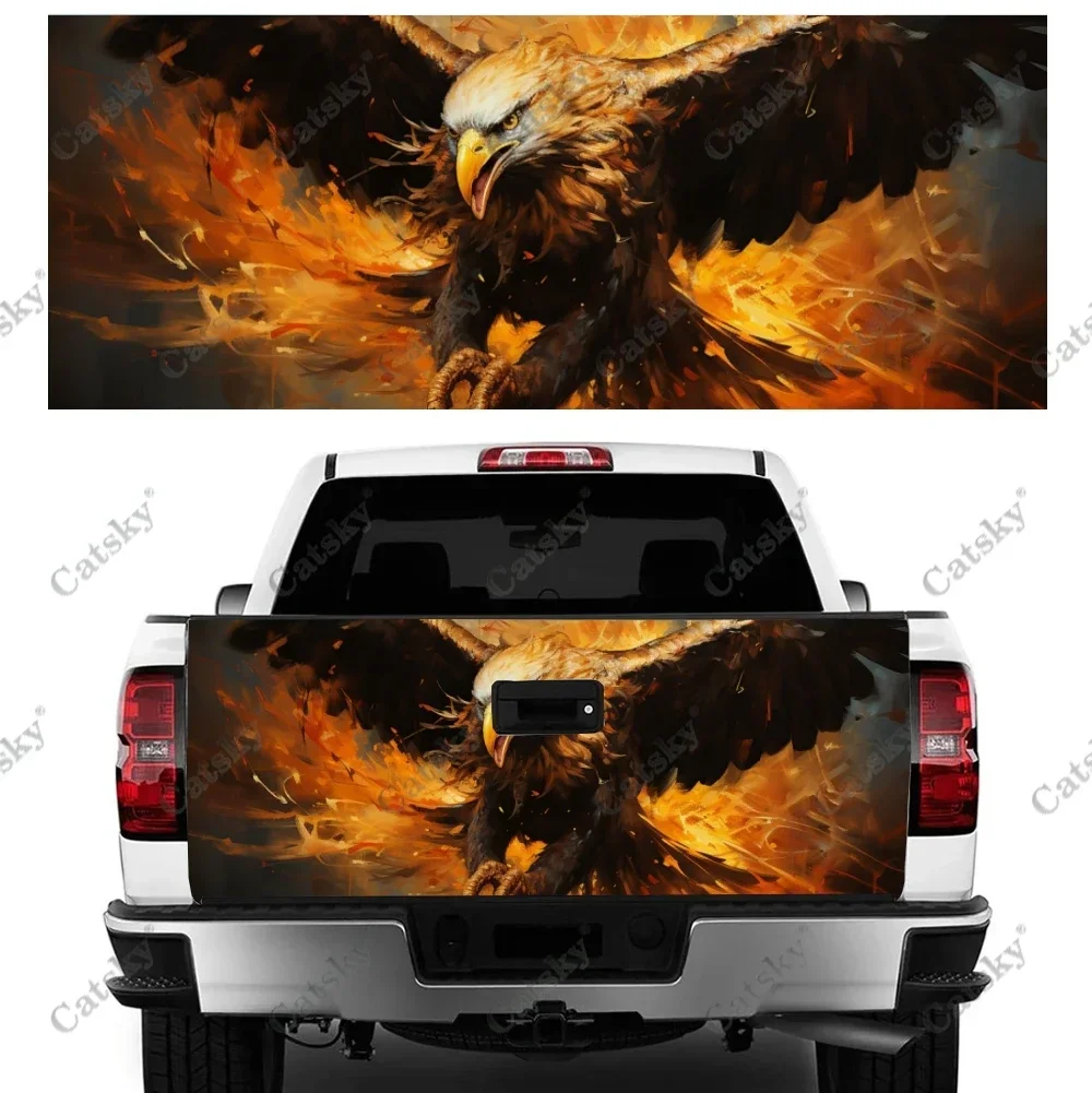 Abstract Spread Golden Eagle Truck Tailgate Wrap Professional Grade Material Universal Fit for Full Size Trucks Weatherproof