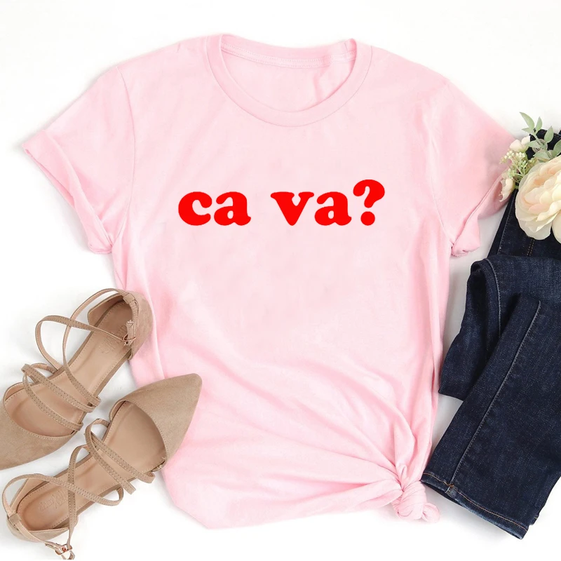 ¿Ca Va? Camiseta con letras francesas y palabras que dicen para mujer, Camiseta estampada de algodón Harajuku, ropa para mujer, Tops para mujer