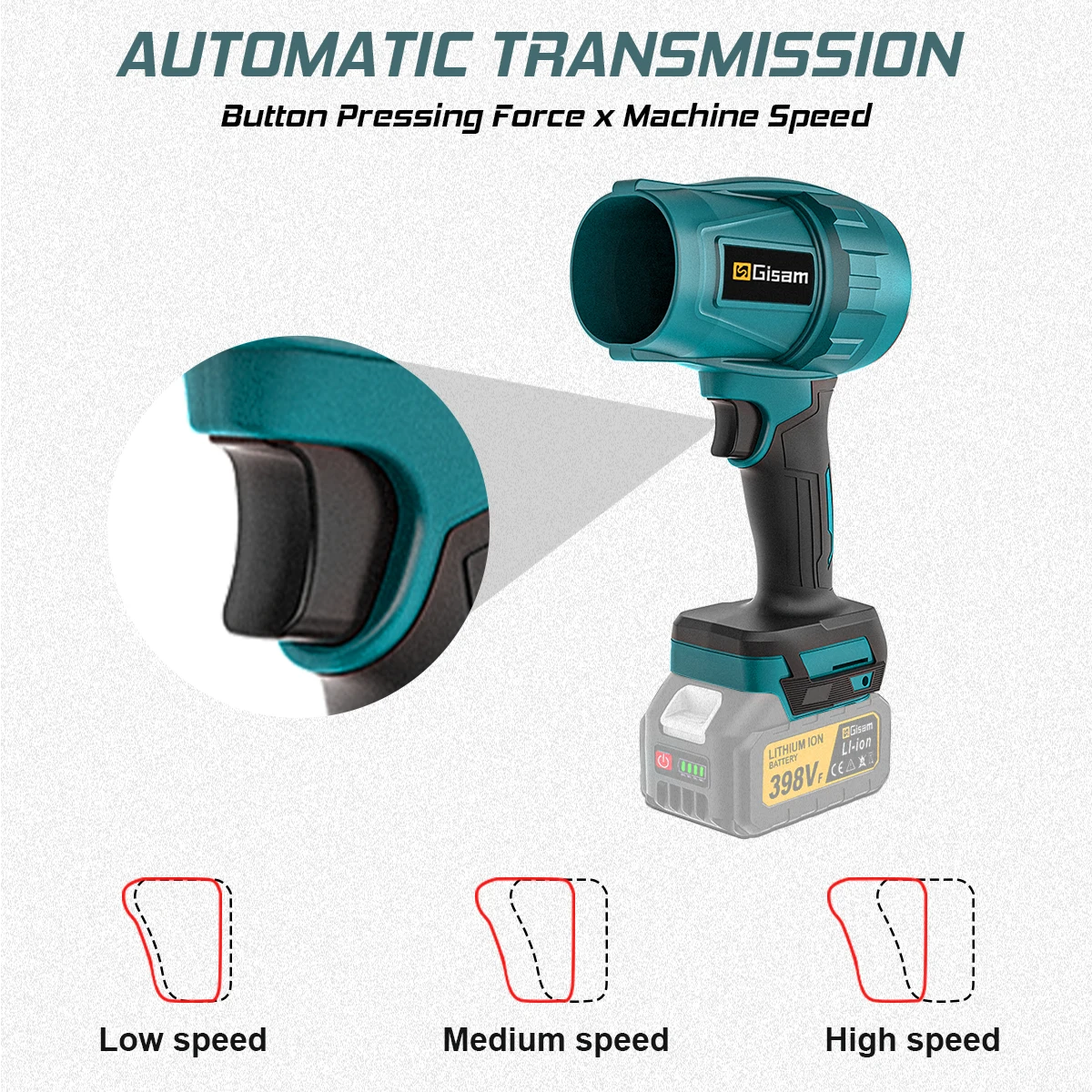 Imagem -03 - Gisam-brushless Ventilador Elétrico Ventilador Turbo Jet Violent Air Gun Handheld Snow Leaf Poeira Ferramenta Soprando para Makita 18v Bateria 200 m s