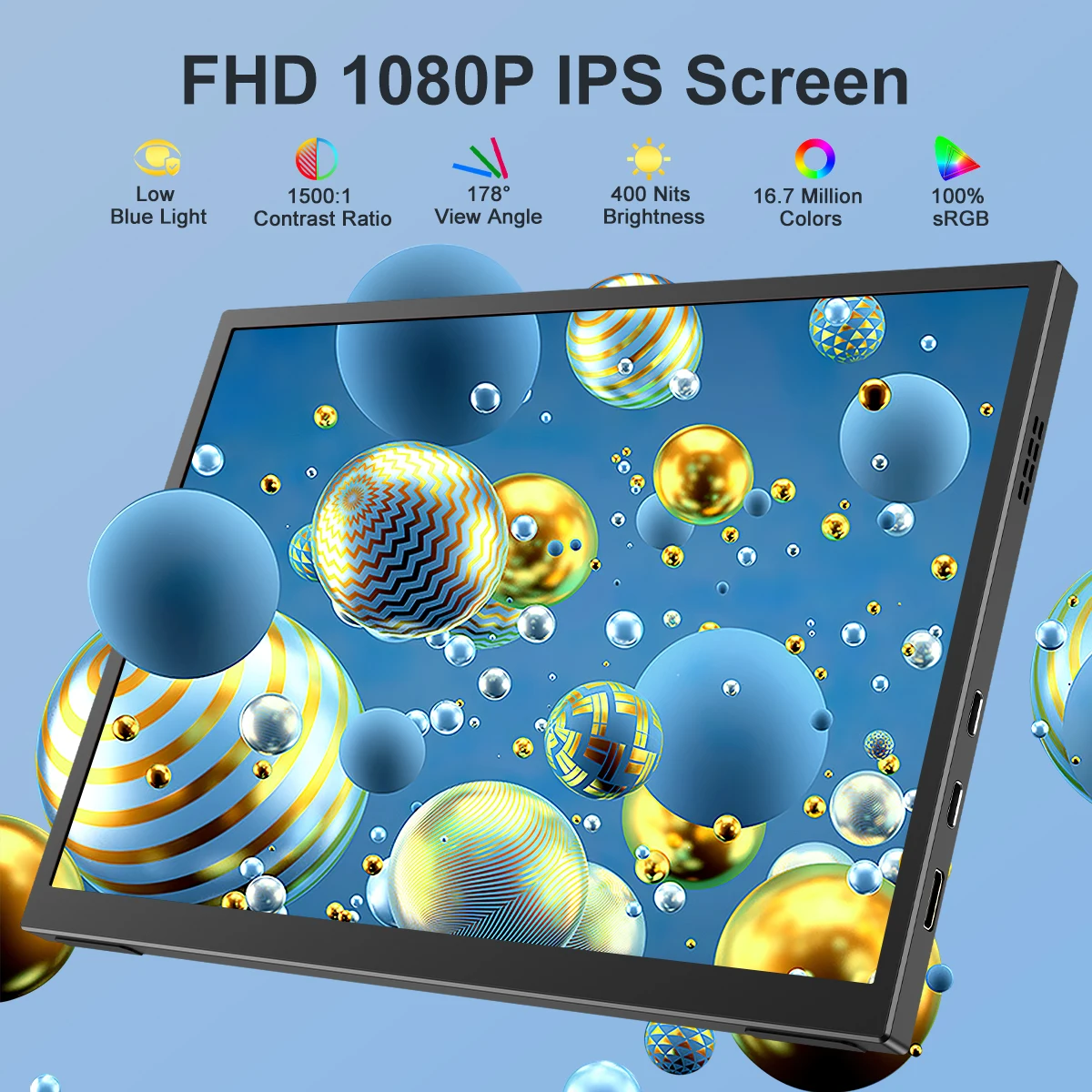 شاشة محمولة FHD مقاس 10.5 بوصة لأجهزة الكمبيوتر المحمول IPS USB-C كمبيوتر محمول صغير HDMI شاشة ممتدة 60 هرتز 1500:1 400 شمعة ثانية