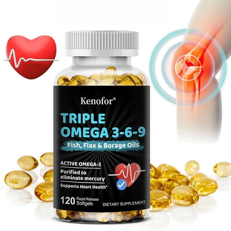 

Triple Omega 3-6-9 Fish, Flax, and Borage Oils, Dietary Supplement for Heart, Joint & Cellular Health,120 Rapid Release Softgels