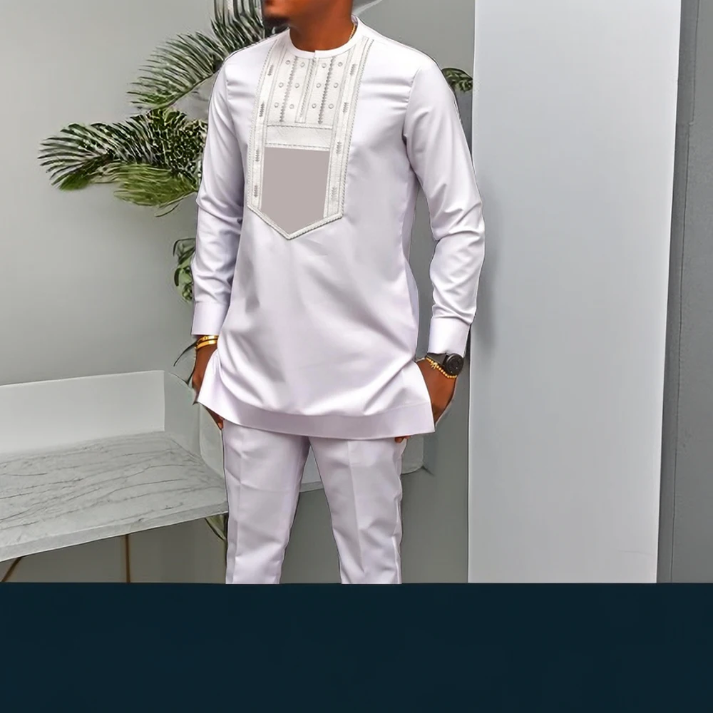 Kaftan Herren Trainings anzüge 2 Stück bestickte Top-Shirt-Hose afrikanische ethnische lässige traditionelle Kleidung Hochzeit Männer setzt Outfits