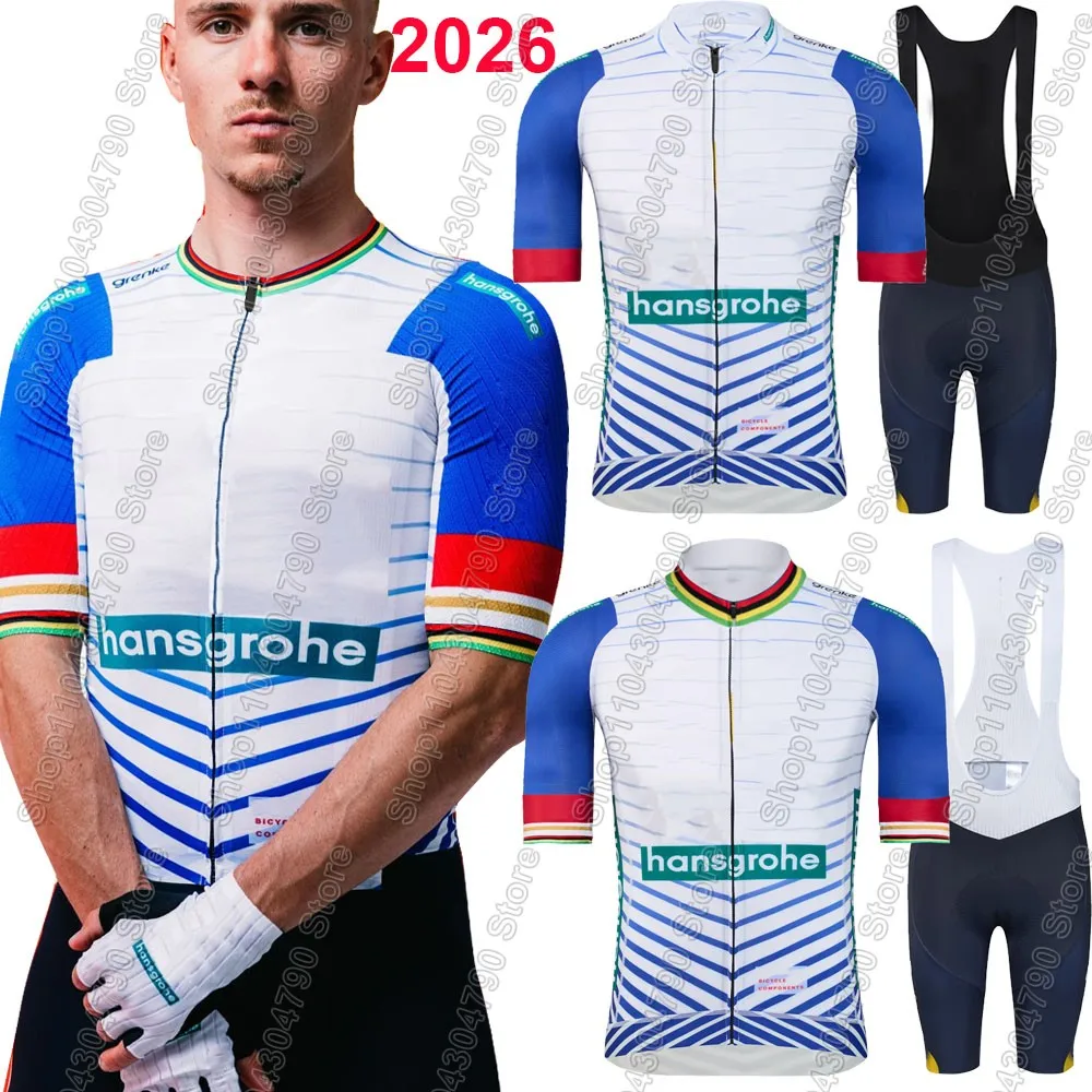 

Комплект велоформы Boraful Hansgrohe 2026 для мужчин: джерси с коротким рукавом и шорты с лямками для шоссейных и горных велосипедов (МТБ), вдохновленный Примозом Рогликом