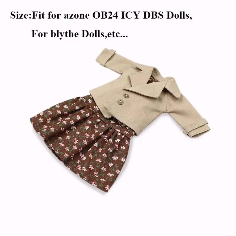 Handmake Doll Windcoat Coat Cute with Hats Floral Dresses DIY Accessories Doll Outwear Clothes for azone OB24 ICY DBS Dolls