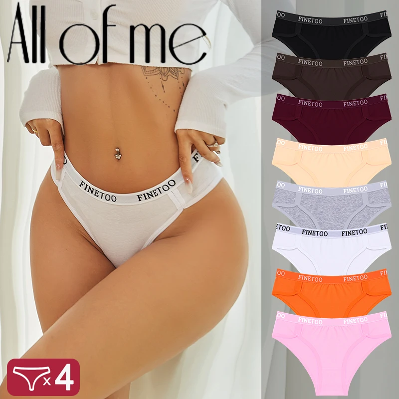 4Pcs/Set FINETOO Panties Intimate Pantys Women\'s Underwear Cotton Low Waist Women\'s Triangle Pants Sexy Female Lingerie Briefs