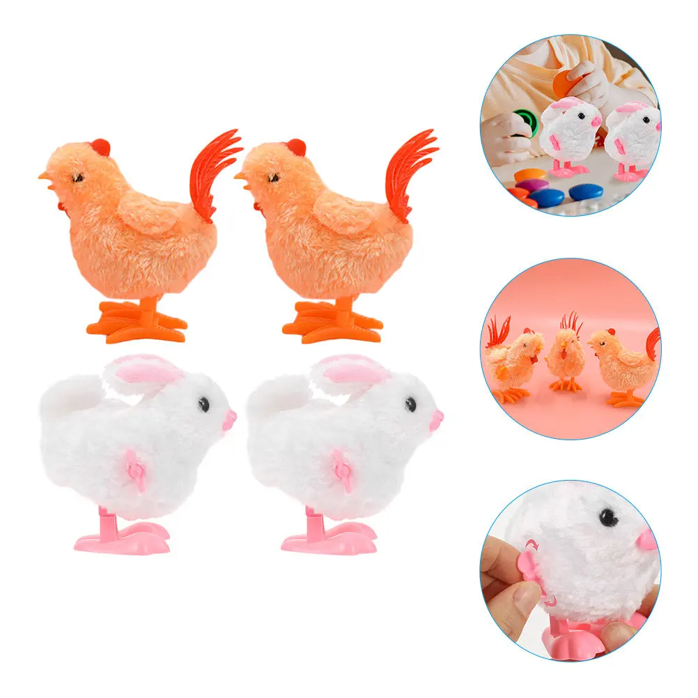 

4Pcs Wind-Up Cartoon Animal Clockwork Kids Walking Spring Gift Easter Party Rabbit Rooster Wind Up Toys