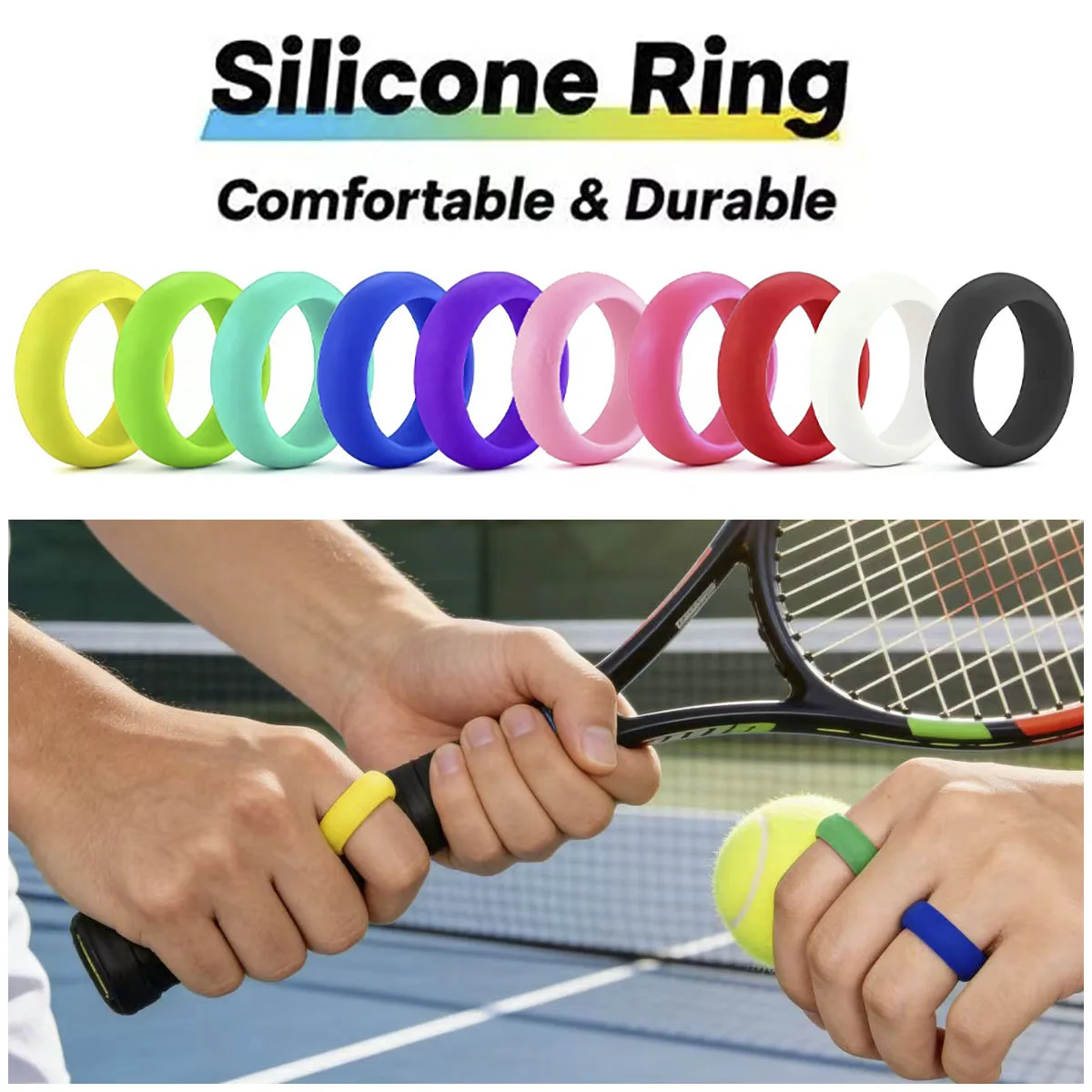 1pc 8mm Unisex Rainbow Silicone Rings Hypoallergenic Flexible Sports Antibacterial Wedding Women Silicone Finger Ring