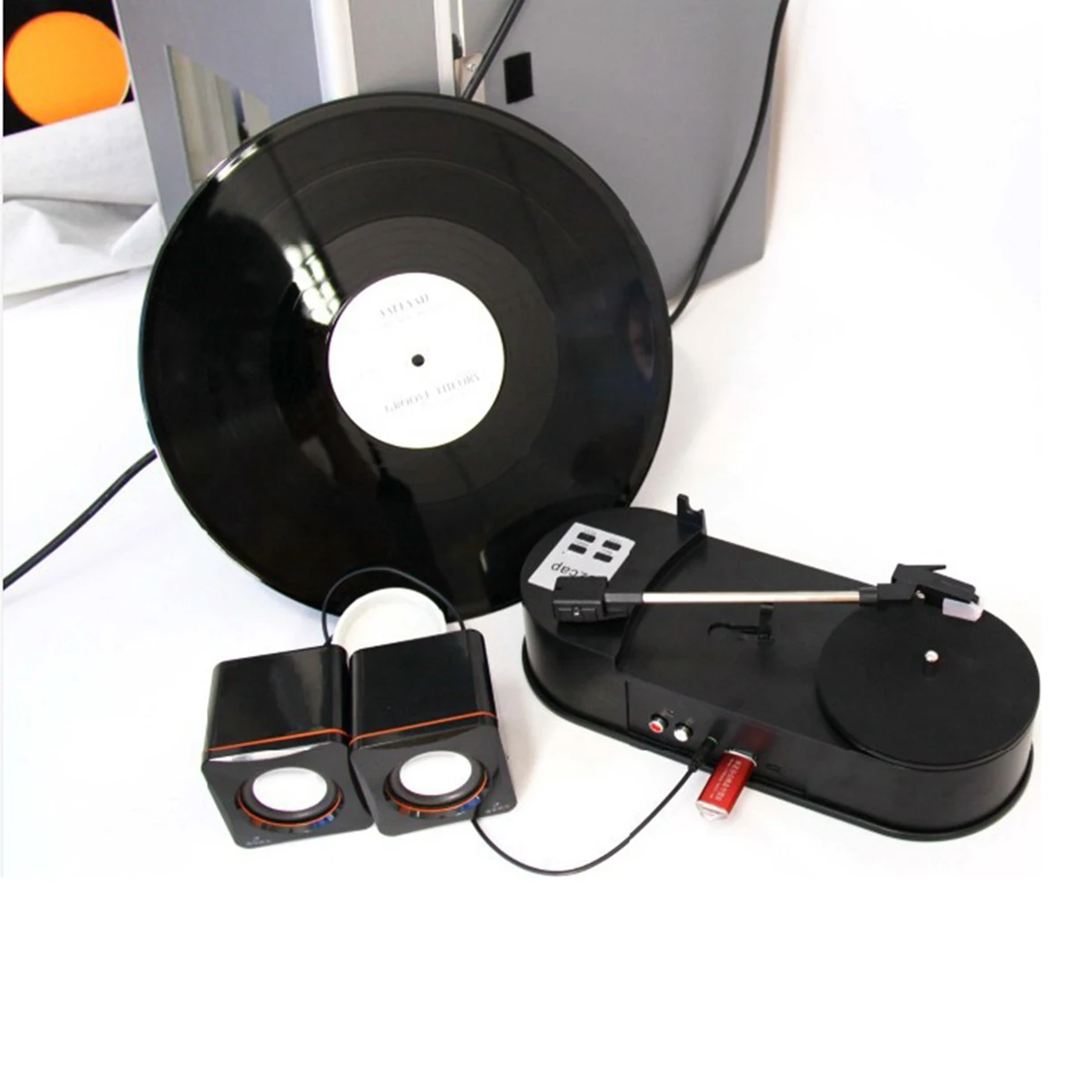 B37B-Mini Vinyl Record Player Gramophone Direct Rotation U Disk MP3 Dual Speed 33