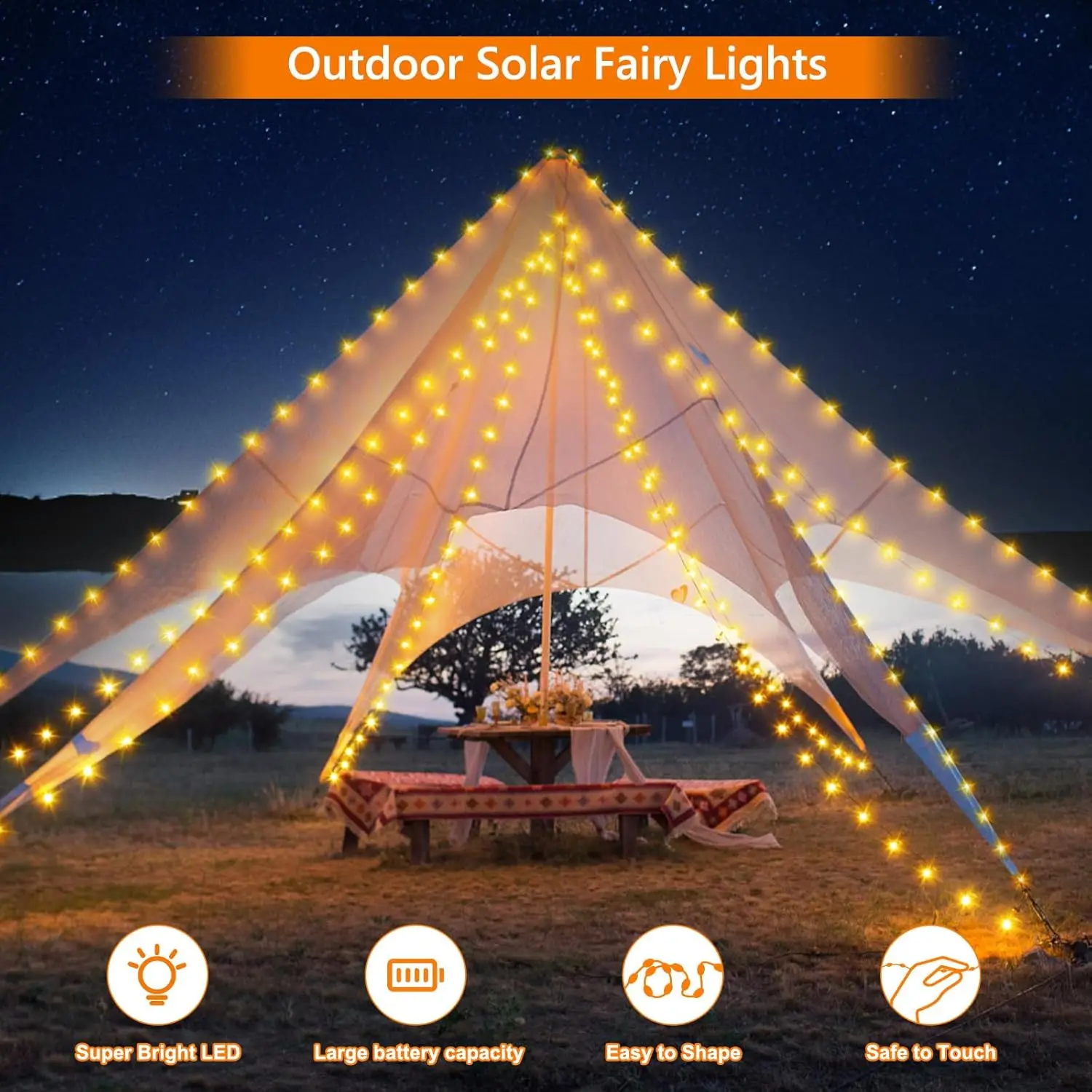 Imagem -04 - Outdoor Led Solar String Lights Waterproof Twinkle Lights Fio de Cobre Modos Fairy Lights para o Natal Árvore Jardim Festa Casamento