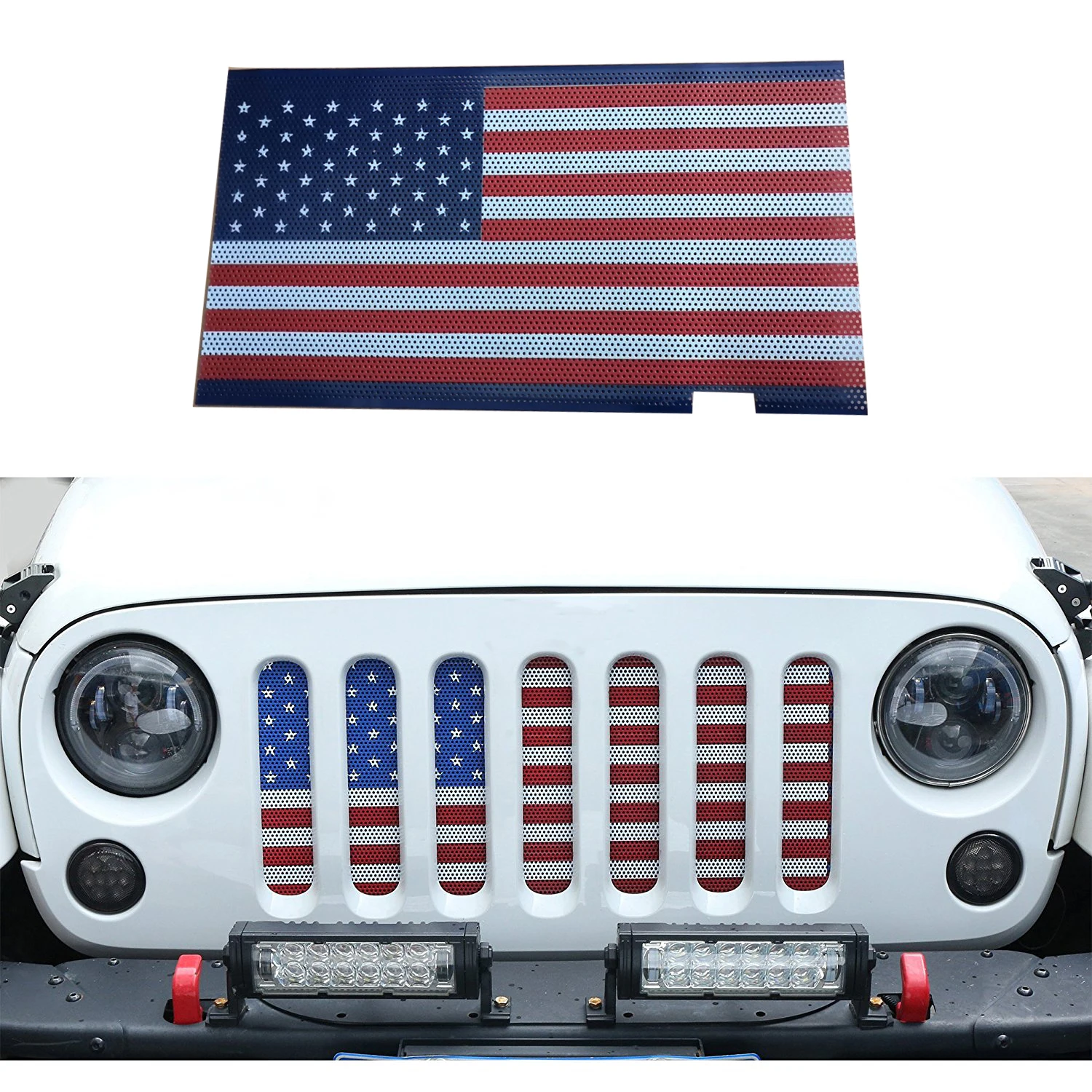 Grill Mesh Insert American Flag Matte Steel Mesh Grille Grid for Jeep Wrangler JK 2007-2017 LANTSUN J313