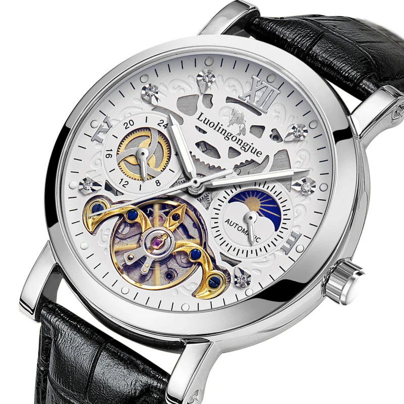 Luxury Skeleton Design Automatic Mechanical Watch Men's Watch High-End Business Stylish Multifunctional Watch Fashionable Young Men Student Korean Style Gift Boyfriend and Husband's Preferred Brand, No Battery Needed