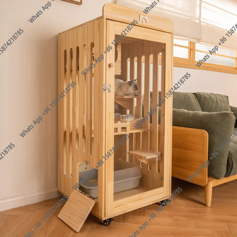 Solid wood cat villa cat cage small castle pet kitten cat house home indoor free access house