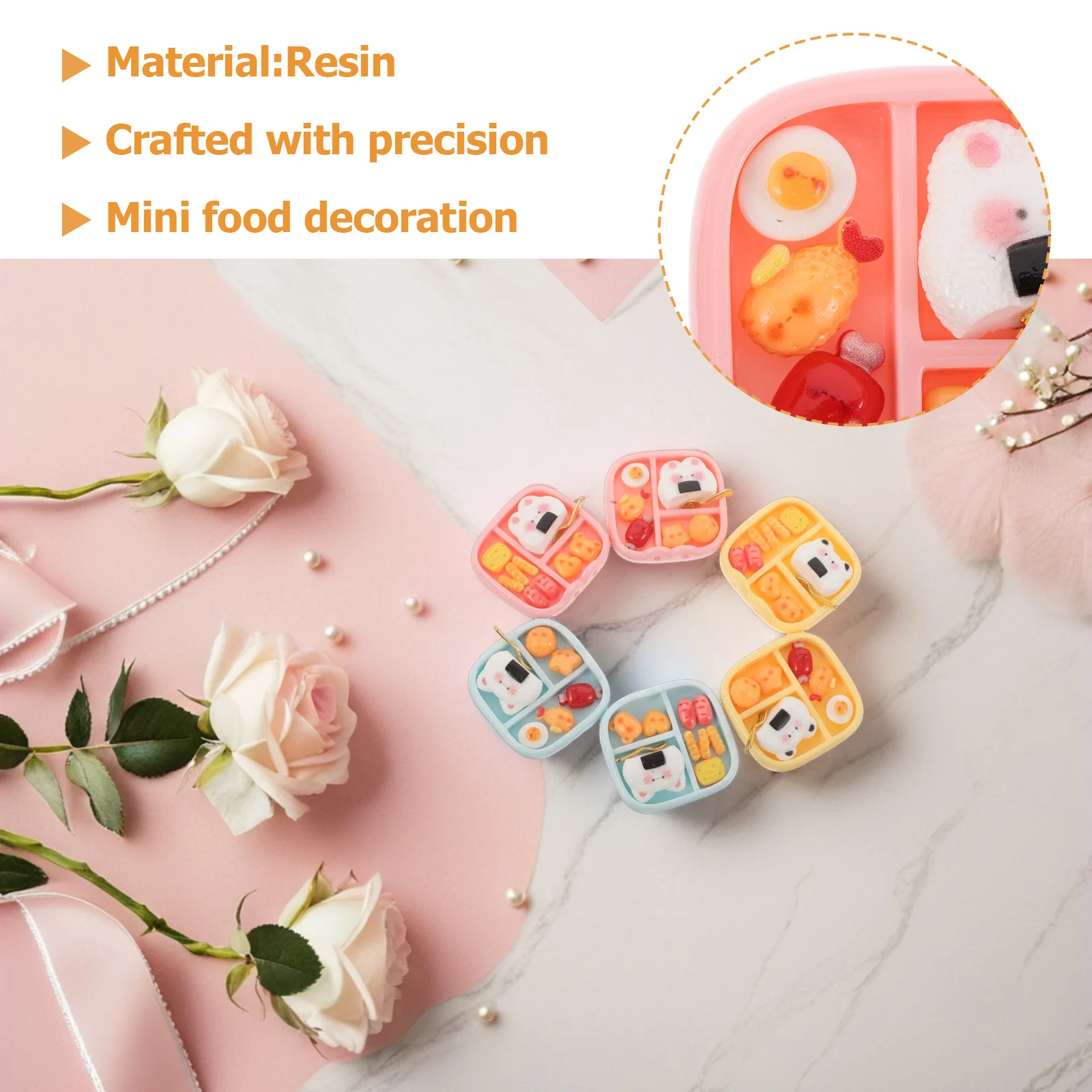 6 stks Mini Bento Poppenhuis Maaltijd Set Japans Voedsel Voor Miniatuur Huis Accessoires, Hars Sushi Beeldjes, kleine Lunchbox Display,