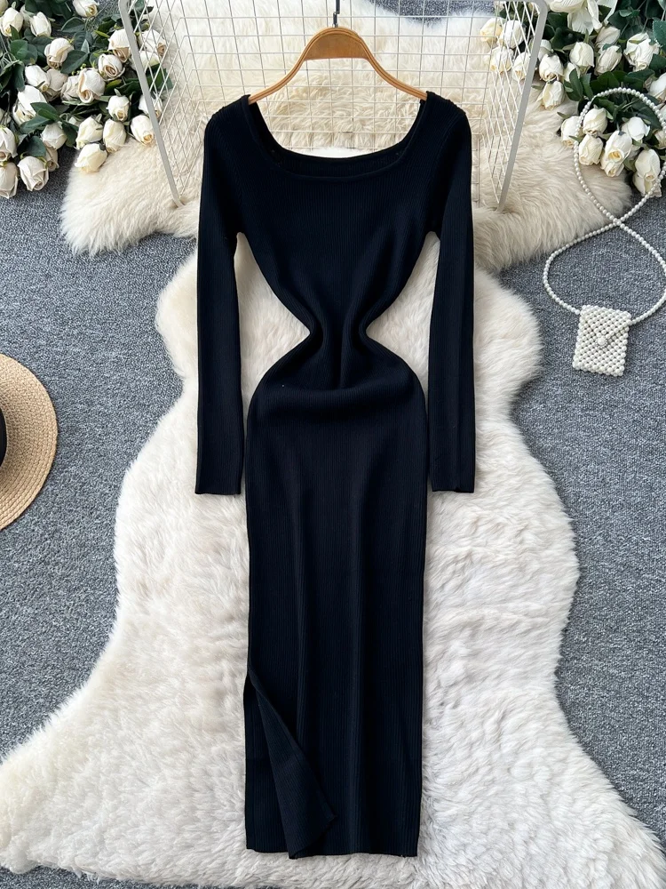 Emagrecimento de malha longa sve dr cintura alta a linha silhueta commute sle gola quadrada camada base suéter dr