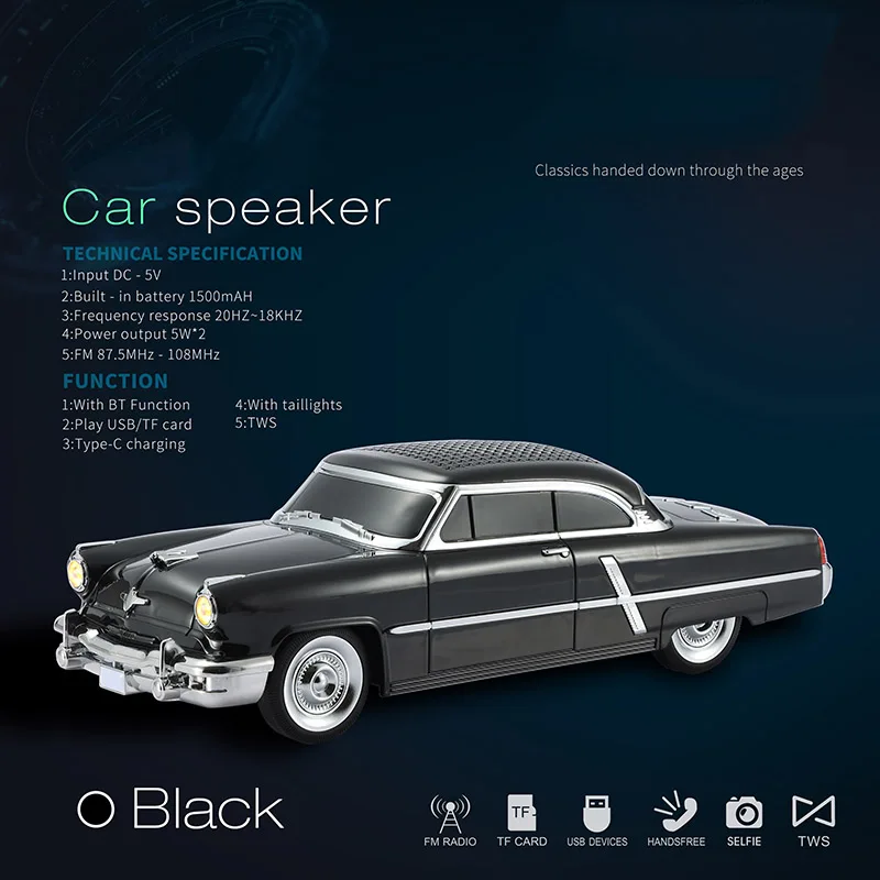 الكلاسيكية 10 واط 1500 مللي أمبير سيارة مكبر الصوت اللاسلكي مشغل موسيقى الأطفال هدية لعبة يدوي TWS الطرف المتكلم
