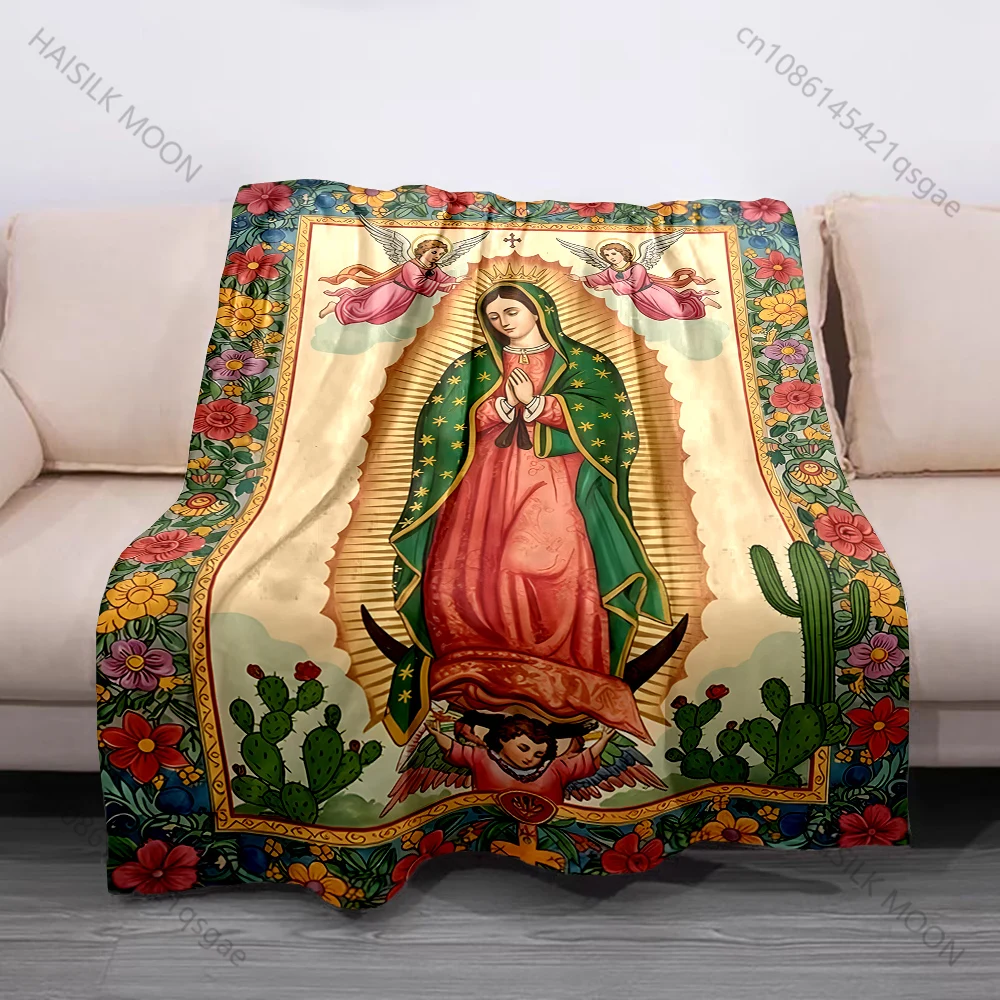 Virgin praying with floral frame Print Believer Pray blanket Warm soft flannel material suitable for all seasons luxurious gift
