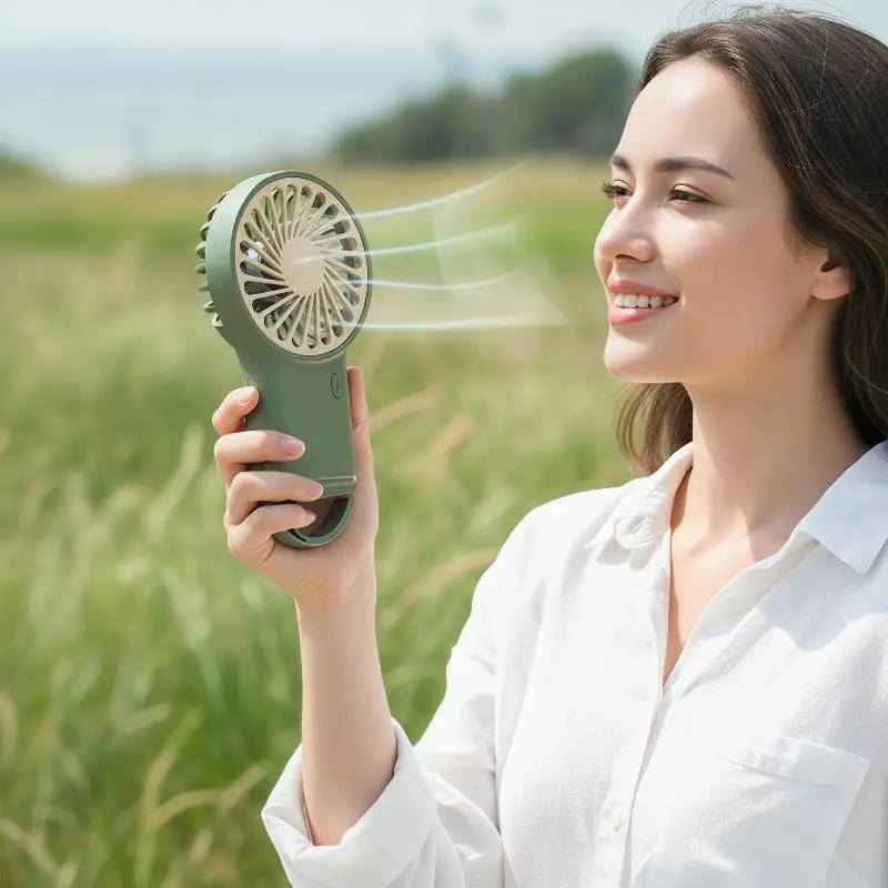 Rechargeable Mini Handheld Fan Strong Airflow Built In Hook Perfect For Office Home Outdoor Travel Use