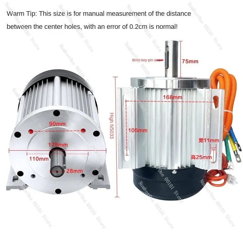 Permanent Magnet DC Brushless Keyway Motor Modification Modified Pump Oil Pump Pulley 48v60v3500W Shaft