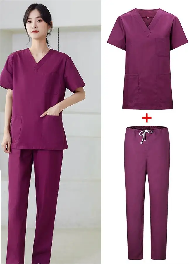 Solid Color Medical Uniforms Beauty Salon Nursing Workwear Lab coats+pants Uniform Pet Shop Scrubs Sets Dentist Work Clothes New