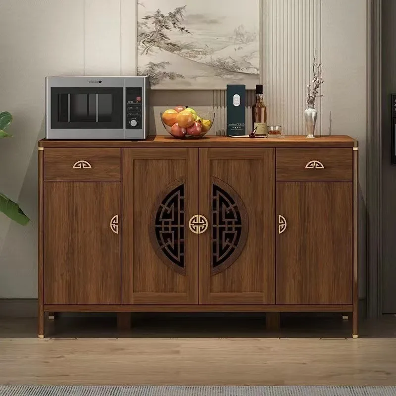 Solid wood dining side cabinet integrated against the wall Household living room Tea and wine cabinet Kitchen storage Shoe cabin