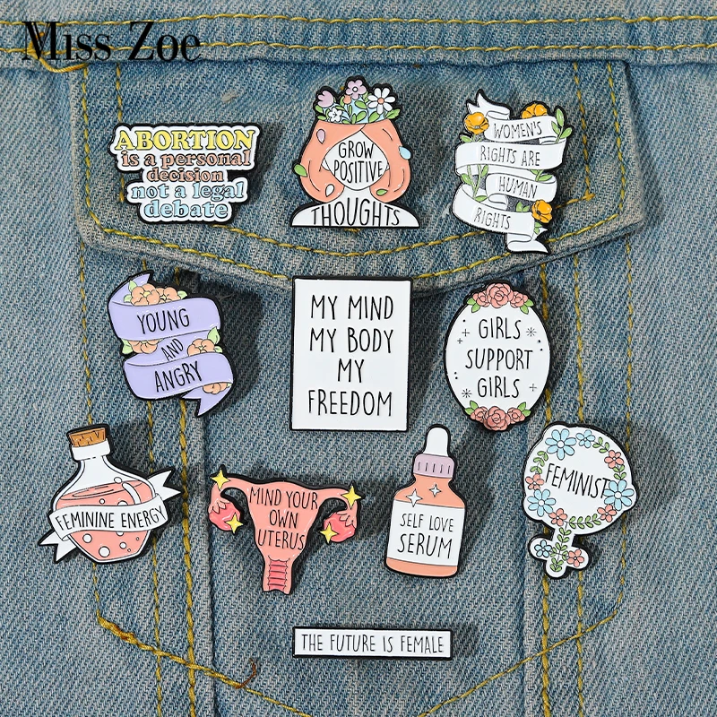 Girl Power Enamel Pins Custom Feminism Brooches Self Love The Future is Female Lapel Badges Quotes Jewelry Gift for Friends