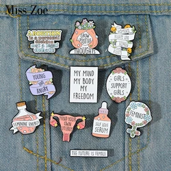 Girl Power Enamel Pins Custom Feminism Brooches Self Love The Future is Female Lapel Badges Quotes Jewelry Gift for Friends