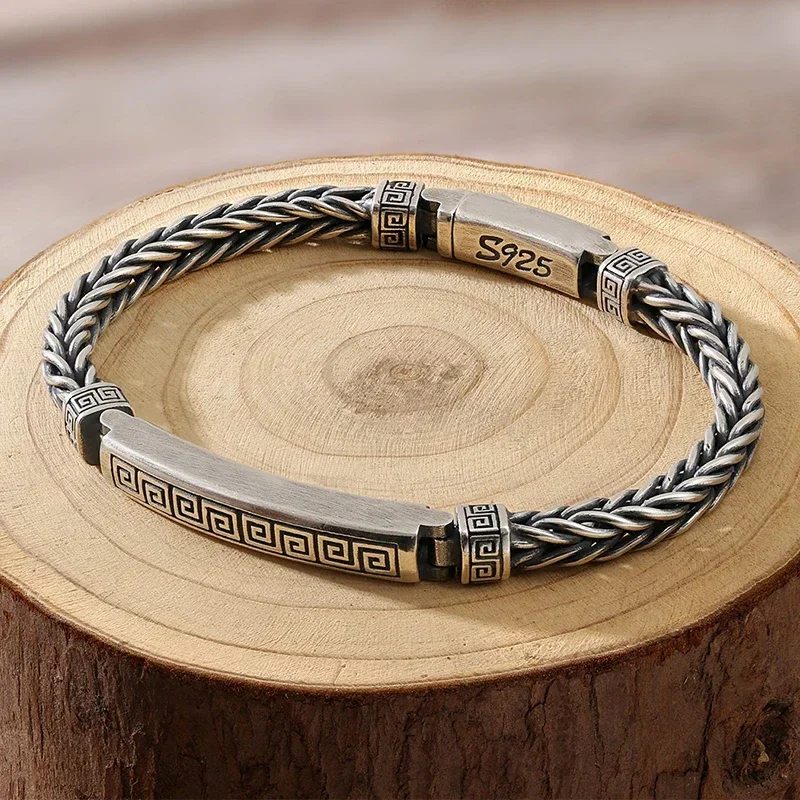 

4mm Back Word Pattern Hemp Rope Keel Men's Bracelet Tide Fashion All-Match Casual Retro Handmade Chinese Style Jewelry