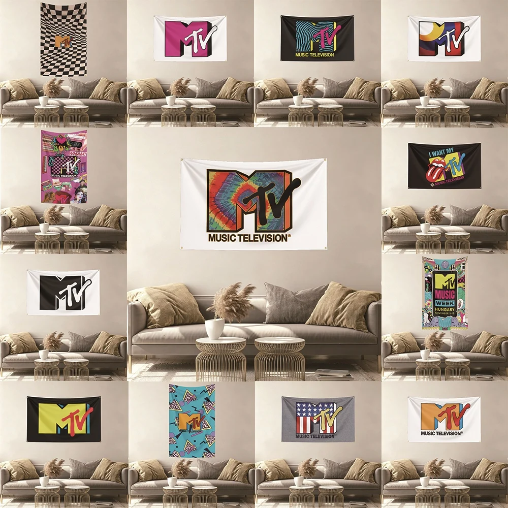 MTV Music Flag Banner Vivid Color Fade Resistant With Metal Grommets Outdoor Garden Yard Indoor Dorm Room Wall Hanging Decor