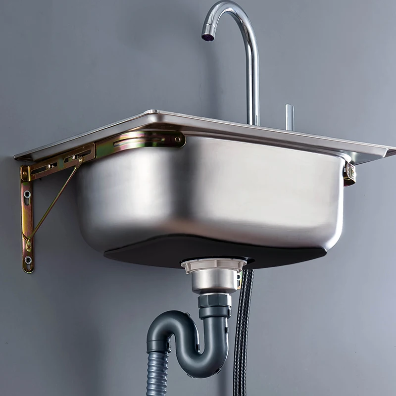 حوض مثبت على الحائط من الفولاذ المقاوم للصدأ حوض مفرد صغير للمطبخ حوض خضروات بسيط حوض غسيل حوض واحد مع براك #3