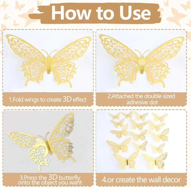 3D Butterfly Decorations Butterfly Stickers Wall Decor Party Birthday Cake Decorations Bedroom Decorations Removable Stickers