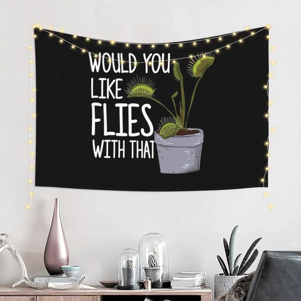 Flies With That - Funny Venus Fly Trap Tapestry Bedroom Decor Bedroom Deco Anime Decor Tapestry