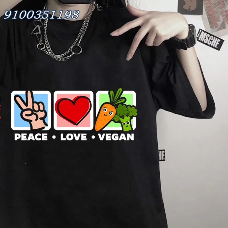 

Shirts For Women Peace Love Vegan Print Tshirt Harajuku Ulzzang Top Tee Cartoon Cute Female Graphic T-shirts Punk Style dropship