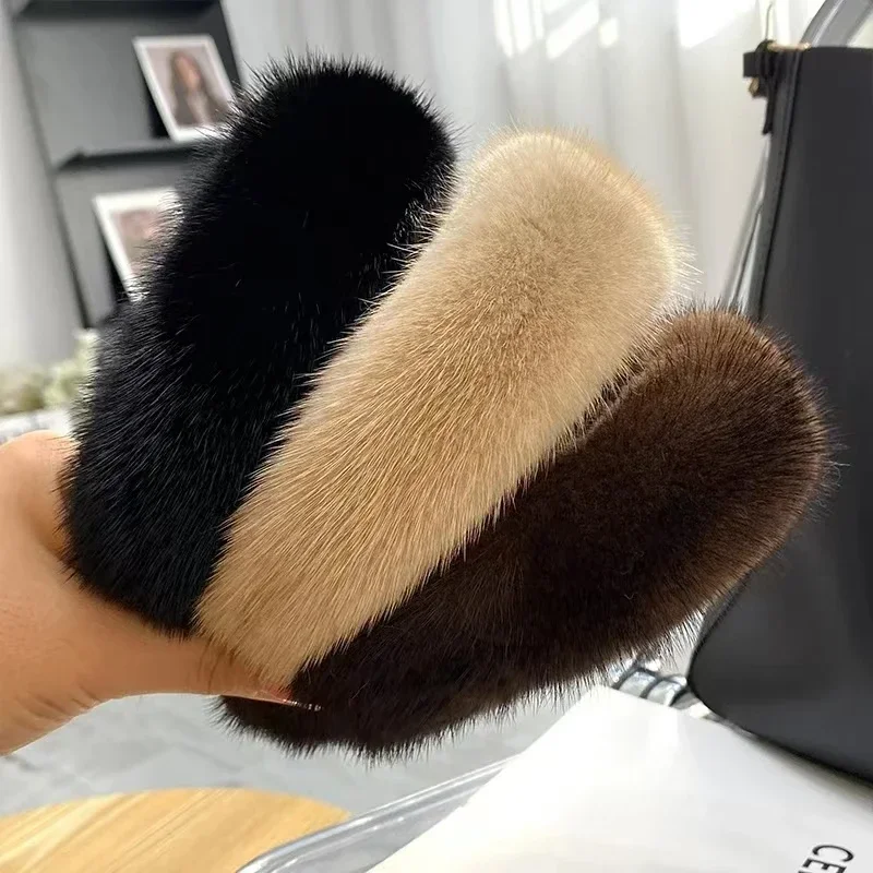 2026 Hot Sale Women Luxury winter 100% Real Mink Fur Headbands High Quality Real Fur Hair Band Lady Fashion Hair Hoop Furry Gift