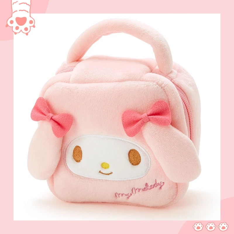 Sanrio-Bolsa de cosméticos y2k cinnamoroll my melody, bonita bolsa de almacenamiento de felpa, kuromi, organización miscelánea, regalo de cumpleaños para mujer