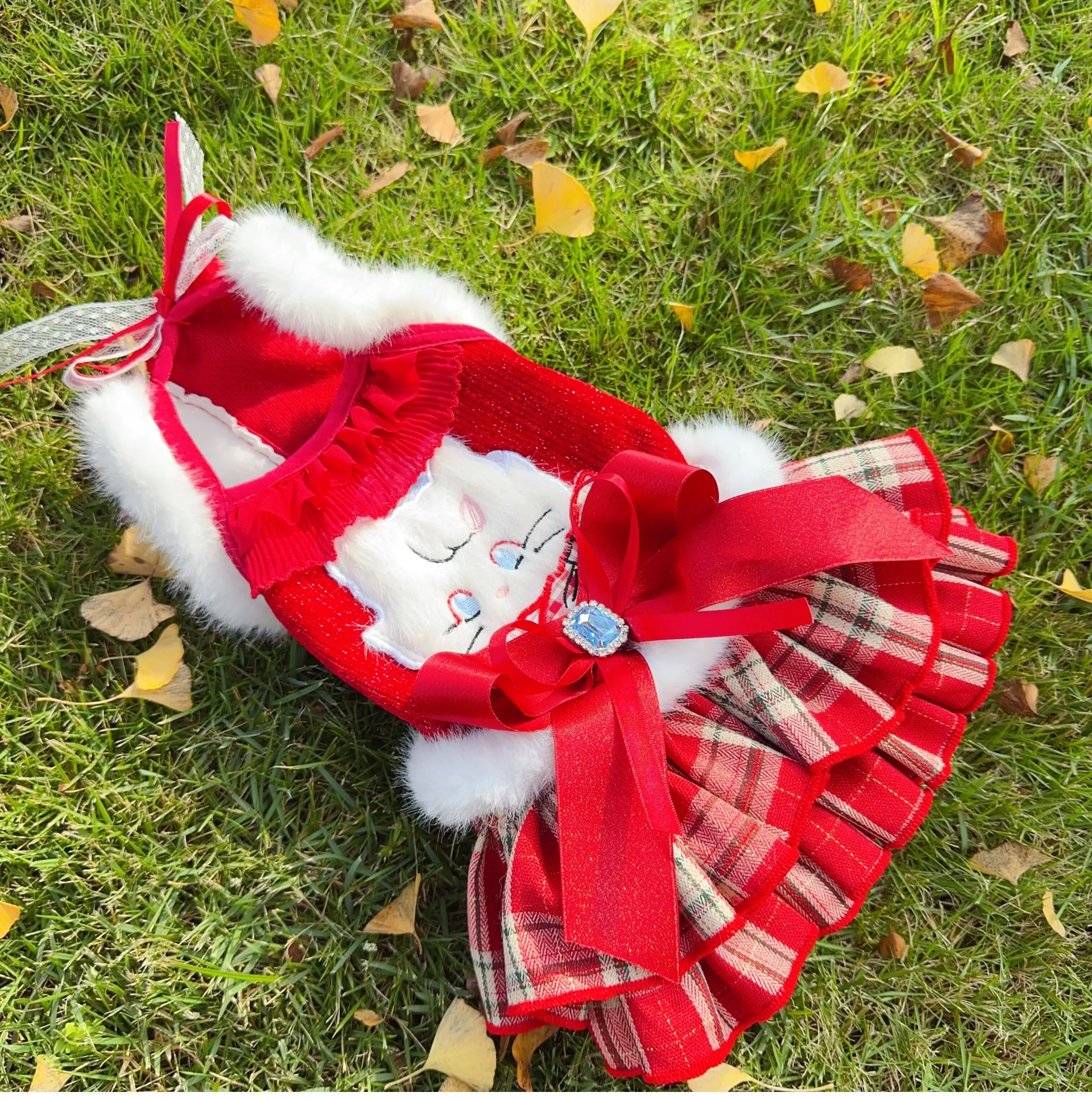 

Pet Dog Dress Autumn Winter Red Cartoon Strap Gown for Pets,Christmas New Year Wear,Original Party Festive Costume for dog cat
