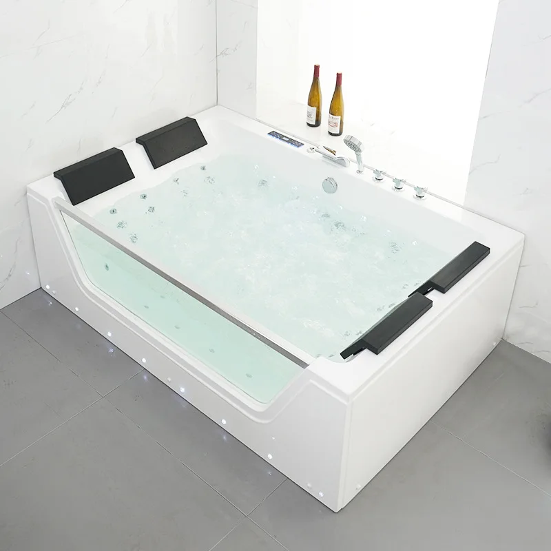 

Colorful Ambient Light Glass Double Jacuzzi Bubble Bath Beauty Salon Health Spa Energy Smart Bath