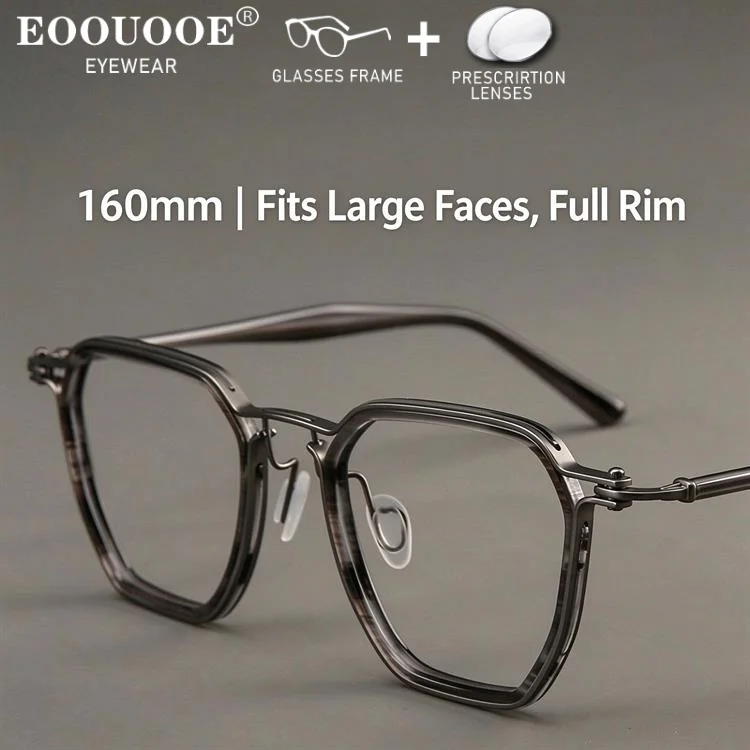 Monture de lunettes de grande taille, 160 mm, style rétro, en titane, avec verres durables et antireflets, pour myopie, hypermétropie, correction progressive.