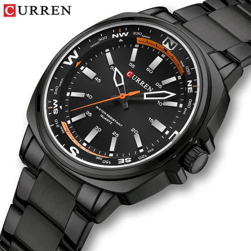 Imagen 2 del producto Reloj de cuarzo CURREN 8455 para hombre, moda de negocios de ocio, pantalla analógica plateada negra, correa de acero inoxidable para regalo masculino