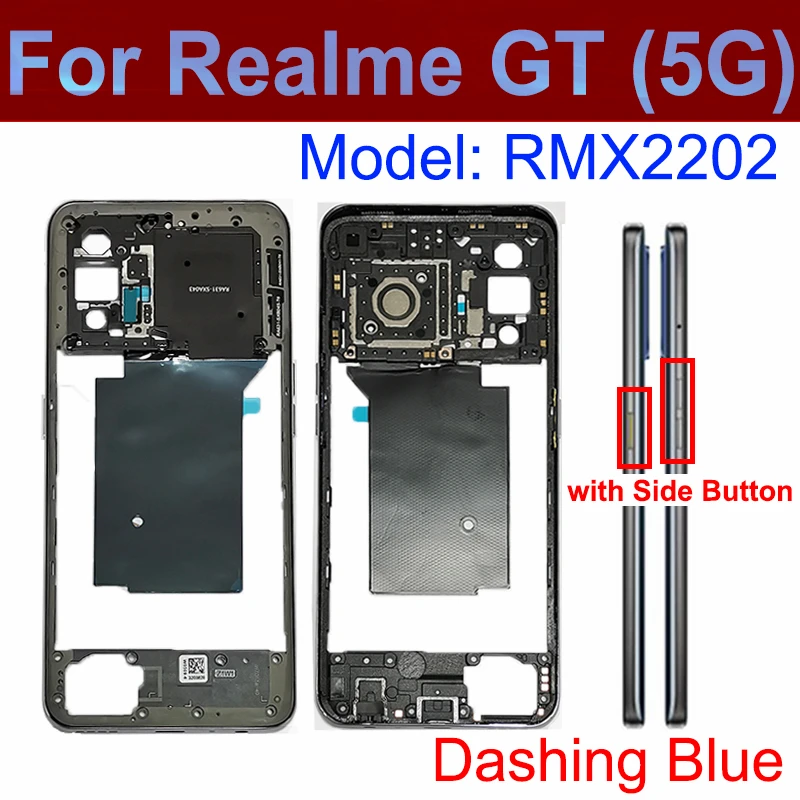 For Realme GT Neo 2 3 GT-5G GT 2T Neo Flash Middle Frame Housing &Middle Frame Holder with Side Power Volume Buttons Repair Part