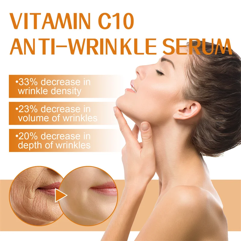 Soro da cara do Anti-enrugamento da vitamina C10, antienvelhecimento, desvanecer-se olho, linhas finas, linhas do pescoço, hidratando, firmando, facial, alvejante, essência