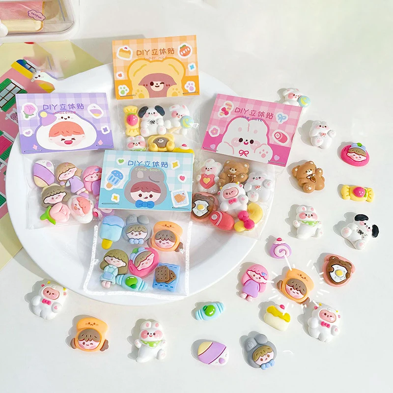 7pcs/set Kawaii 3D Stickers Cute Resin Water Cup Refrigerator Stickers DIY Scrapbooking Mobile Phone Sticker Korean Stationery