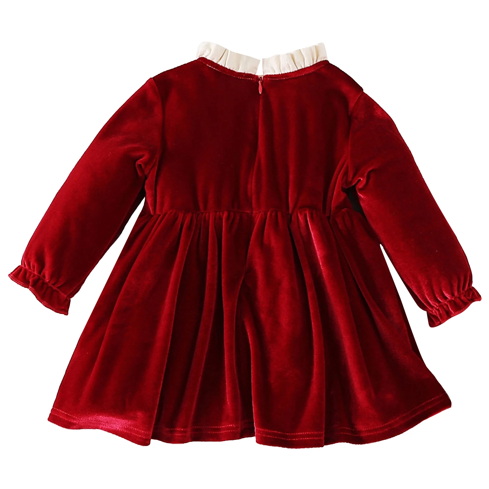 Toddler Girls Christmas Party Dress Soft Cotton Fall Winter Warm Clothes Stand Collar Long Sleeve Ruffle Bow Velvet Dresses