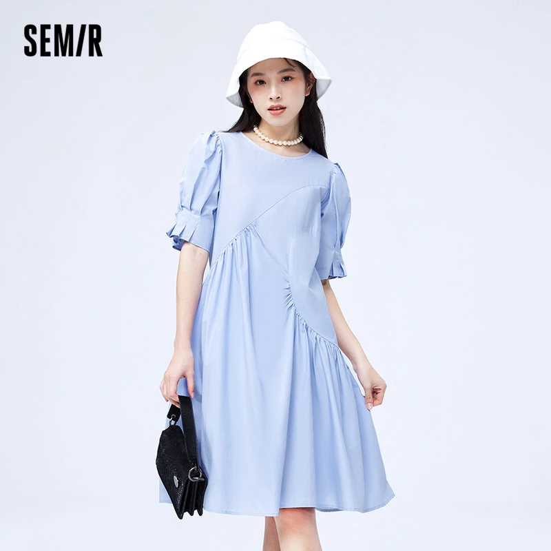 Semir Dress Women Design Sense Temperament Solid Summer Fashion Versatile Loose Cotton Midlength Dress