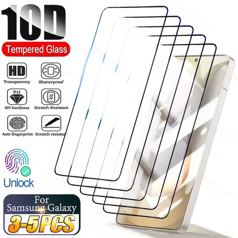 3-5PCS Fingerprint Unlock Tempered Glass For Samsung S25 Ultra S24 Plus S23 S22 S21 S25 Edge Full Cover Screen Protectors Glass