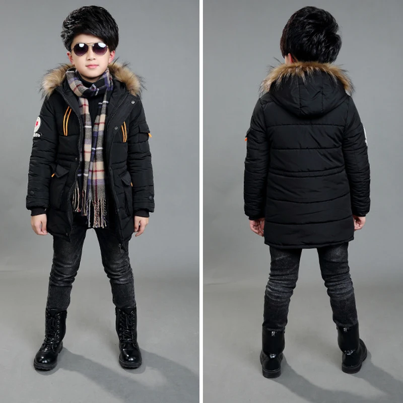 2024 New Big Size Keep Warm Winter Boys Jacket 3-14 Year Fur Collar Thick Hooded Outerwear For Kids Children Outdoor Windbreaker