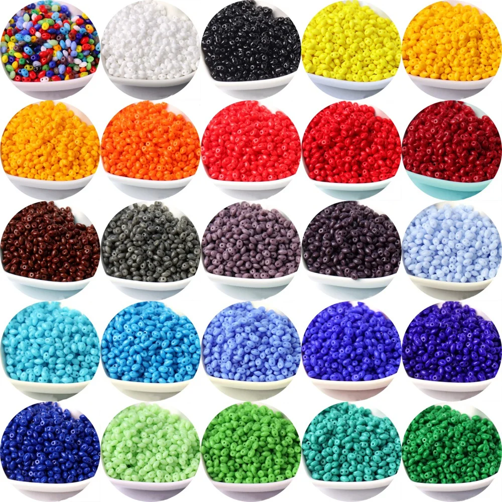 10 g/lotto 2.5x5mm perle di vetro a doppio foro ceco perle di vetro ovali colorate per gioielli che fanno collana braccialetto accessori fatti a mano