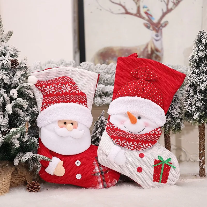 Red and white knitted Christmas stocking Old Man Snowman dress up goodie bag gift bag Christmas stocking gift bag