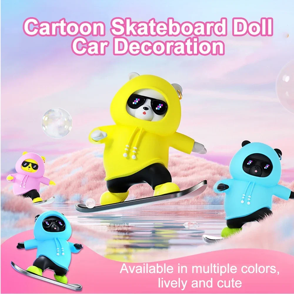 Car Automatic Sliding Skateboard Bear Car Ornaments Cartoon Bear Doll Center Console Moving Bear Auto Interior Decoration