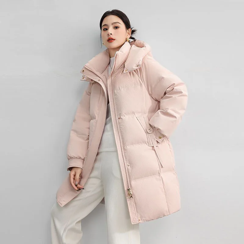 

Women Hooded Parkas Coats Mid Lenth Jacket Solid Oversize Zipper Long Sleeve Thick Loose Fit Office Lady Casual Winter 2025